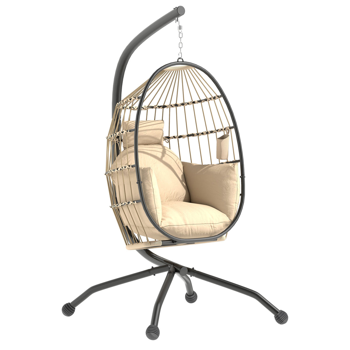 Fauteuil œuf suspendu pliable avec coussin pour intérieur et extérieur