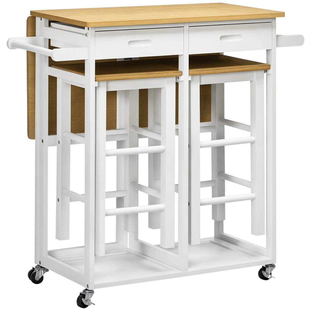 Table de bar pliable avec deux tabourets et rangement