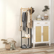 Portant pour vêtements en bambou, Porte-manteau en Bois avec tringle, étagères, patère, 4 barres latérales-1