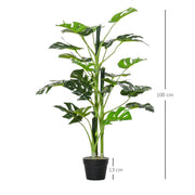 Monstera artificiel Ø16 x 100 cm, 21 feuilles, pot ciment, intérieur et extérieur-0