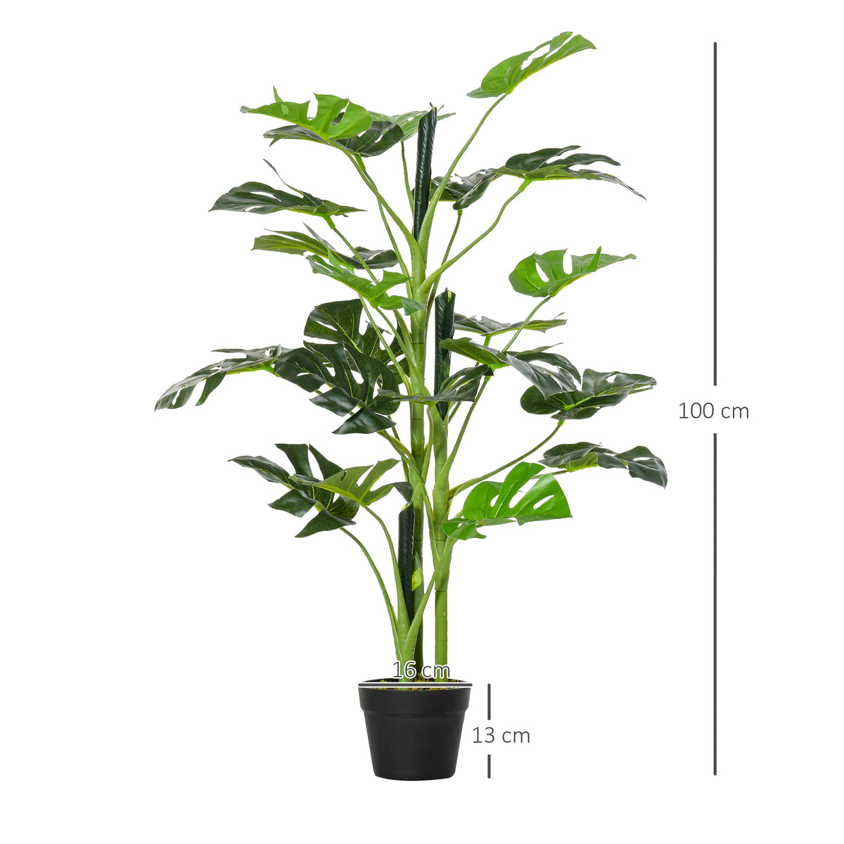 Monstera artificiel Ø16 x 100 cm, 21 feuilles, pot ciment, intérieur et extérieur-0