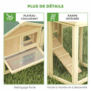 Poulailler clapier modèle chalet multi-équipé : rampes, nichoirs, plateau, en bois massif 204 x 85 x 93 cm bois naturel-6