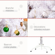 Sapin Arbre de Noël Artificiel Blanc 150 cm 680 Branches avec Nombreux Accessoires variés-4