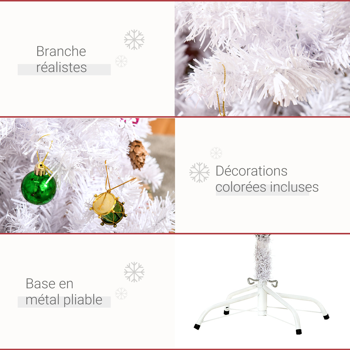 Sapin Arbre de Noël Artificiel Blanc 150 cm 680 Branches avec Nombreux Accessoires variés-4