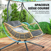 Fauteuil suspendu en résine tressée avec support, chaise suspendue, coussin, attache de sécurité, hauteur réglable, gris-3