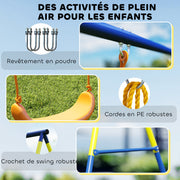 Portique Balancoire Exterieur Enfants 3-en-1, Siège de Balancelle, 2 Anneaux Gymnastique et Balançoire à Disque-5
