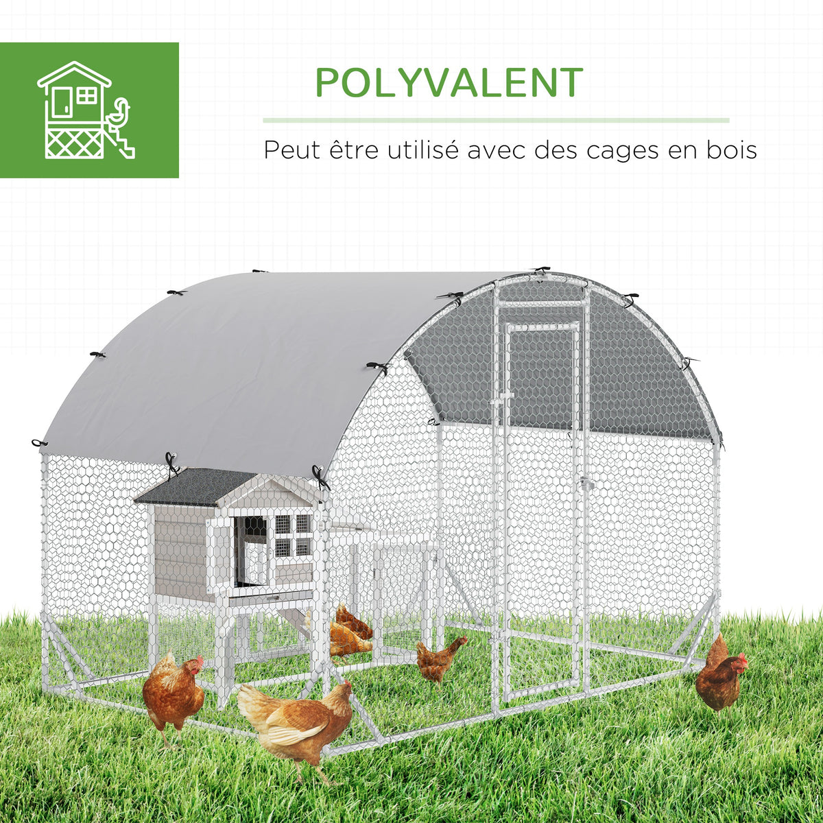 Tunnel poulailler en acier, toit anti-UV 5,32 m²-5