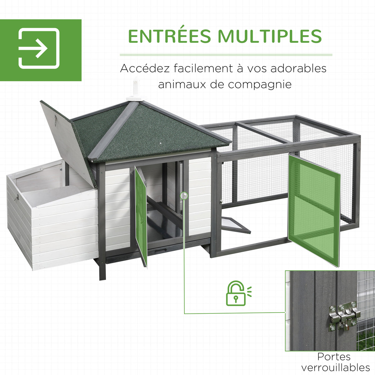 Poulailler cottage multi-équipement en bois, 196x76x97cm-1