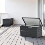 Coffre de rangement exterieur XXL 311L coffre de jardin acier galvanisé verrouillable vérin à gaz 120x62x62cm gris foncé-2