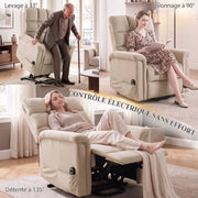 Fauteuil Releveur Électrique, Fauteuil Relax Électrique en Velours avec Dossier Inclinable, Télécommande, Marron-3
