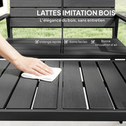 Salon de Jardin Extérieur 4 Pièces, Canapé 2 Places, 2 Chaises, Table Basse, Mobilier de Jardin en HDPE Effet Bois Noir-5