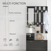 Ensembles 3 en 1 de meuble d'entrée vestiaire avec panneau porte-manteau, miroir et banc à chaussures noir-3