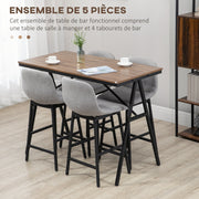 Ensemble table de bar avec tabourets table à manger debout avec 4 chaises rembourrées pieds en acier 120x60x91cm gris-3