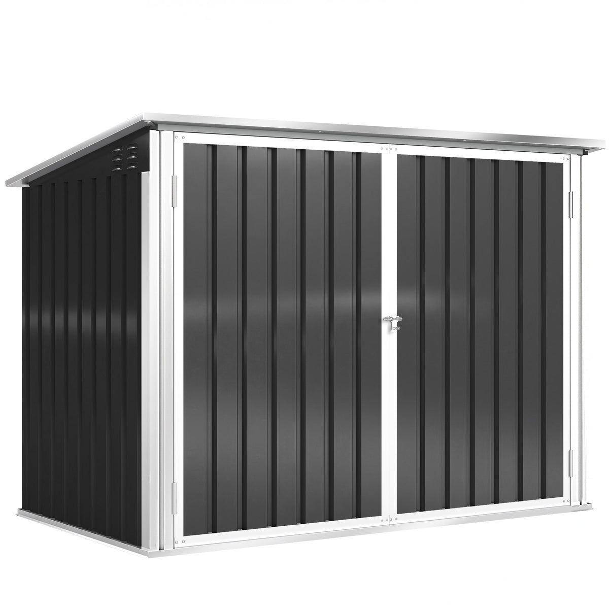 Cache Poubelle Double Abri de Jardin 2 Poubelles de 240L Couvercle Lié par Chaînes Vérins à Gaz 179,5x108x129,5cm Gris-0