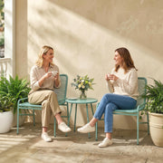 Salon de Jardin Extérieur 3 Pièces en Résine Tressée et Acier, Table de Jardin Ronde avec 2 Chaises, 58x67x75cm, Vert-7