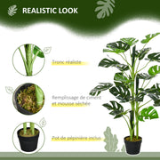 Monstera artificiel Ø16 x 100 cm, 21 feuilles, pot ciment, intérieur et extérieur-2
