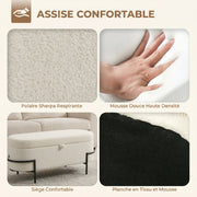 Banc de rangement, banc coffre de rangement en tissu bouclette avec couvercle relevable et pieds en acier, crème-5