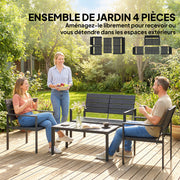Salon de Jardin Extérieur 4 Pièces, Canapé 2 Places, 2 Chaises, Table Basse, Mobilier de Jardin en HDPE Effet Bois Noir-6
