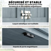 Armoire de jardin, armoire extérieure de rangement en bois avec 2 portes verrouillables, 2 étagères et 10 crochets, gris-4