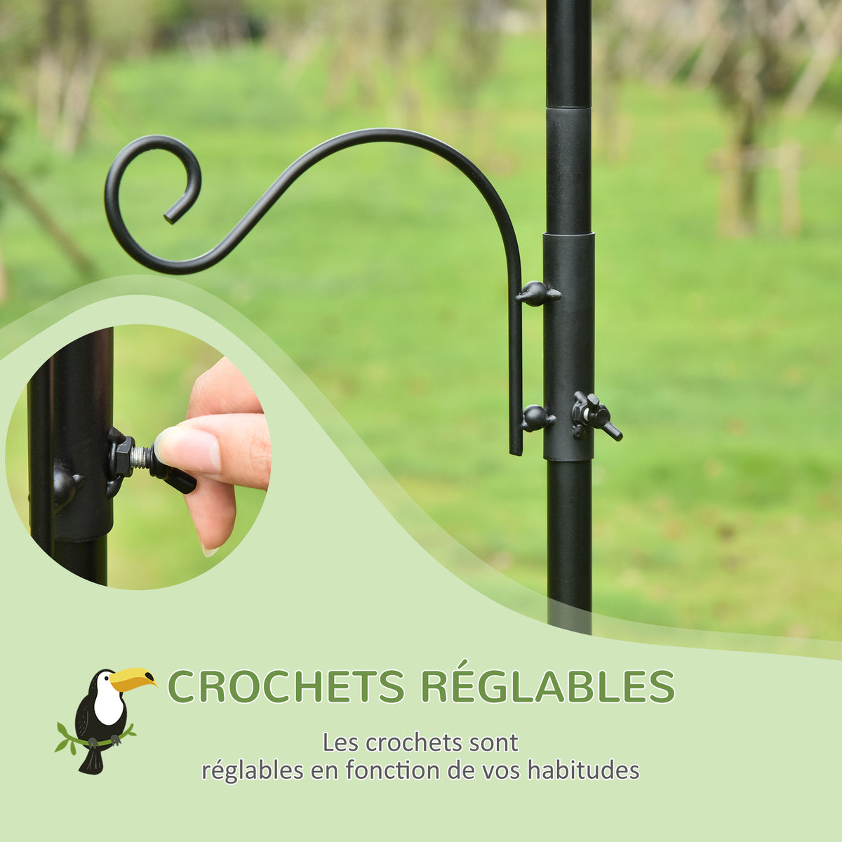Mangeoire à oiseaux station d'alimentation décorative pour oiseaux station d'alimentation pour oiseaux sauvages avec 4 crochets 54,5 x 54,5 x 208 cm noir-4