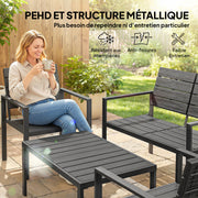 Salon de Jardin Extérieur 4 Pièces, Canapé 2 Places, 2 Chaises, Table Basse, Mobilier de Jardin en HDPE Effet Bois Noir-3
