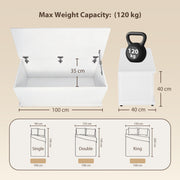 Coffre de rangement, banc de rangement avec couvercle rabattable et charnières de sécurité, banc chaussures, meuble d'entrée, couloir, chambre, salon, 100 x 40 x 40 cm, blanc-2