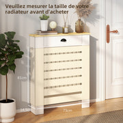 Couvercle de radiateur cache radiateur grille à lattes horizontales avec 2 tiroirs en bois 78l x 19P x 95,5H cm blanc-6
