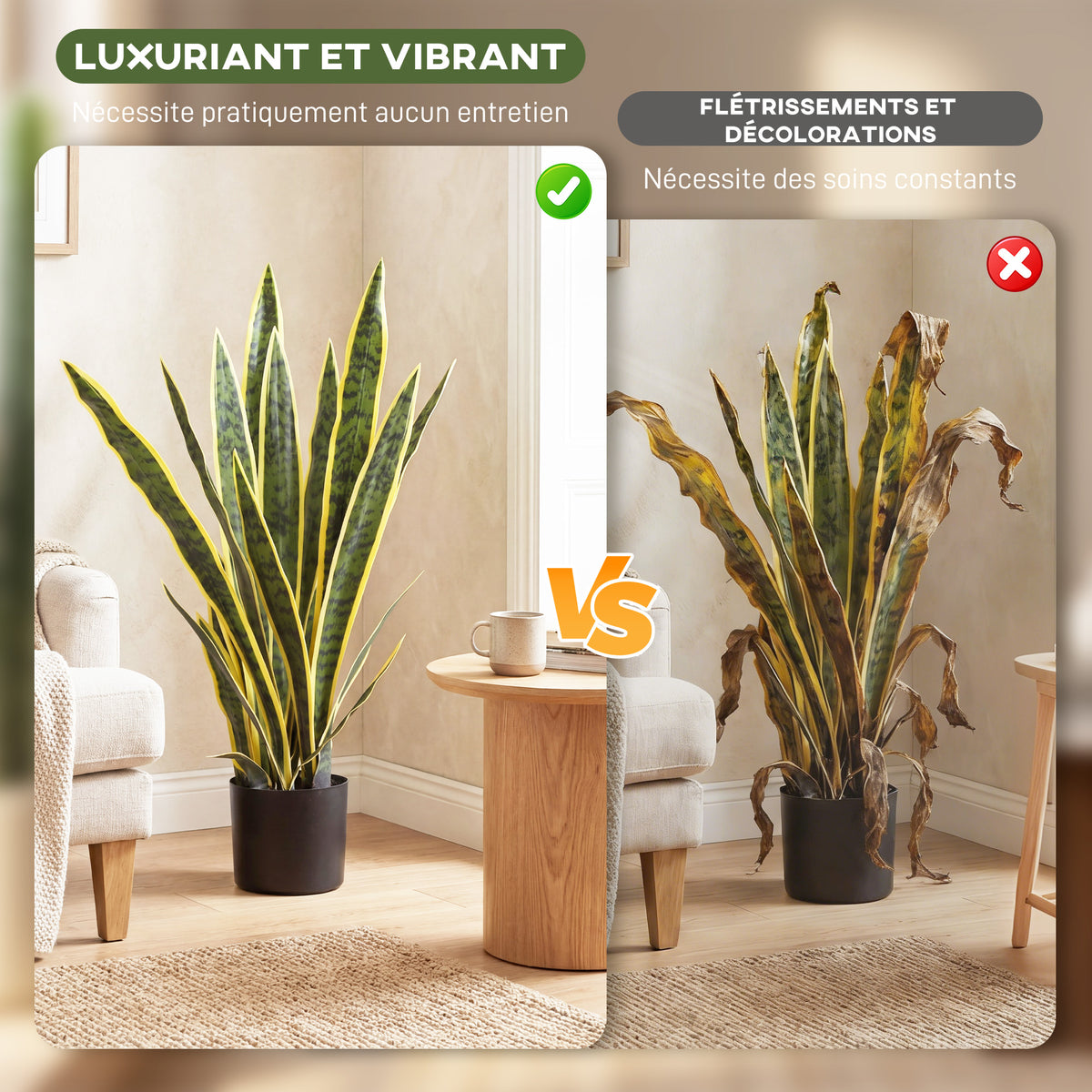 Sansevieria artificielle 77 cm, 21 feuilles, pot noir-3