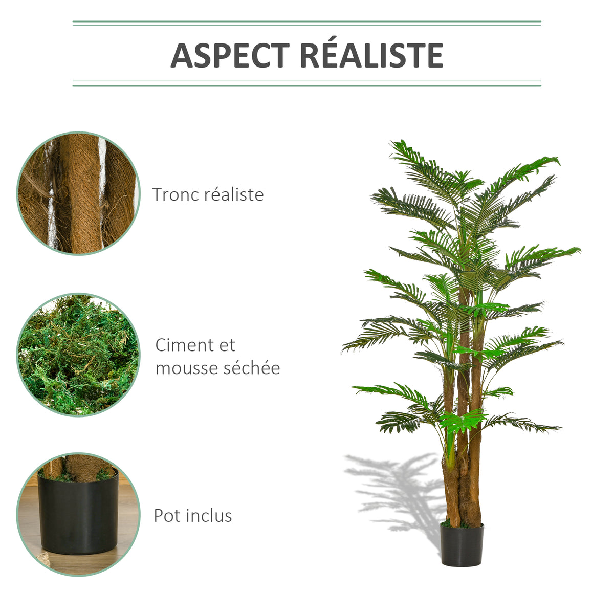 Palmier Artificiel H.1,85 m Arbre Artificiel Tronc Branches Lichen Feuilles Grand réalisme Pot Inclus-4