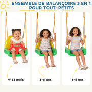 Portique Balançoire Enfants 3-en-1, Balançoire Pliable avec Siège Réglable, Intérieur et Extérieur, Multicolore-3
