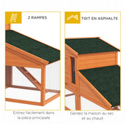 Clapier cage à lapins rongeurs poulailler XXL 2 étages 2 enclos tiroir déjection 2,25L x 0,70l x 1H m bois massif pin-6