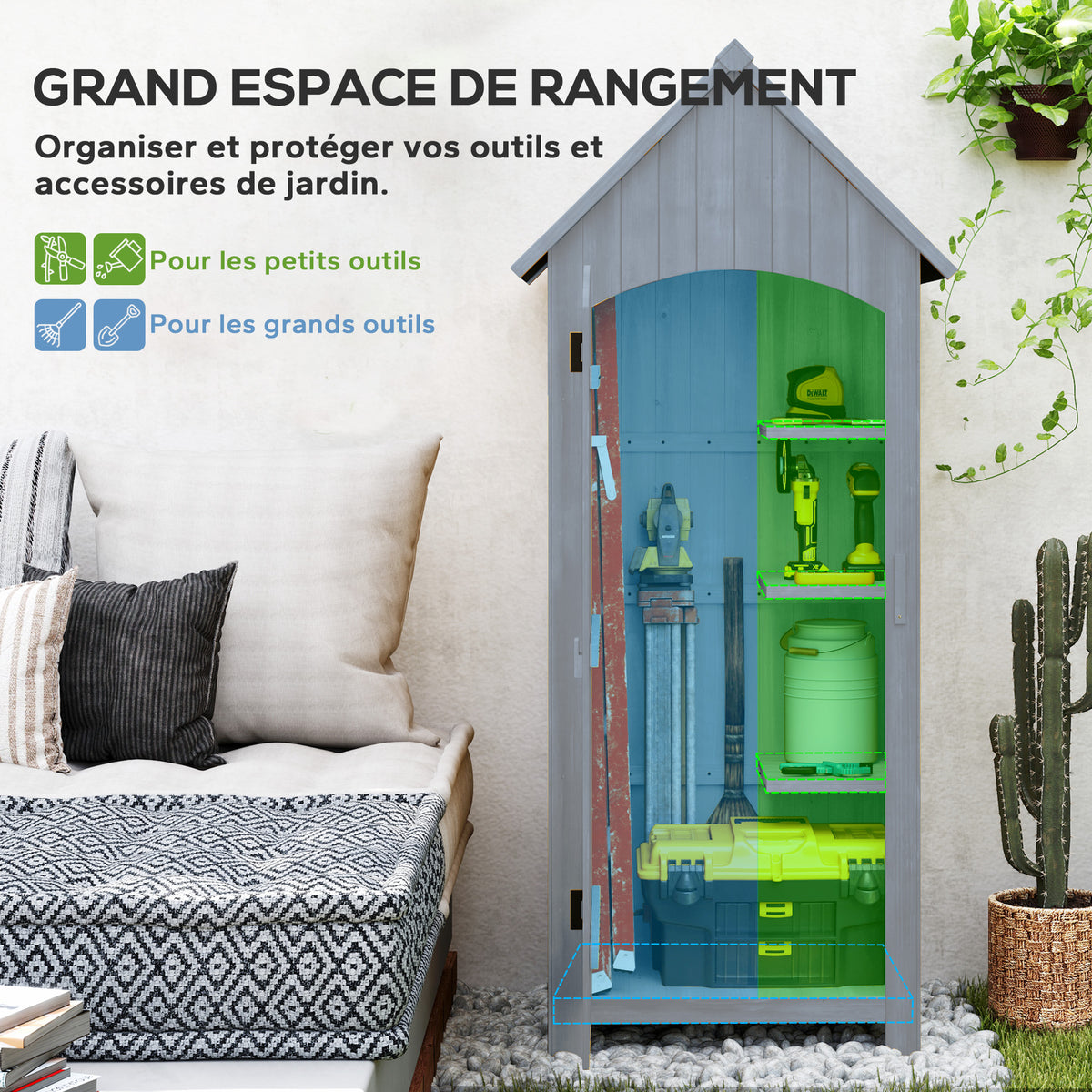 Armoire de jardin en bois Abri de jardin Armoire à outils Cabane en bois Toit bitumé Gris 77,5 x 54,2 x 179,5 cm-4