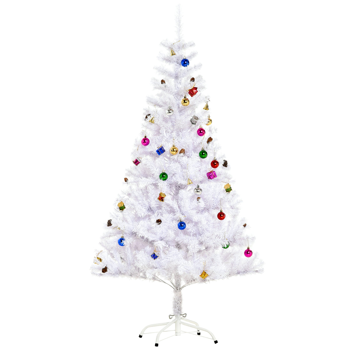 Sapin Arbre de Noël Artificiel Blanc 150 cm 680 Branches avec Nombreux Accessoires variés-0