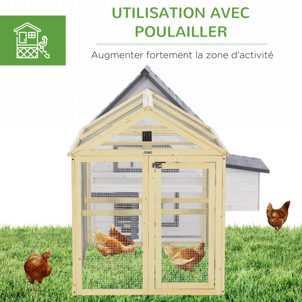 Enclos poulailler en bois, 1,18 m², naturel-2