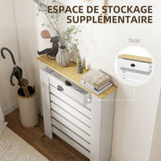 Couvercle de radiateur cache radiateur grille à lattes horizontales avec 2 tiroirs en bois 78l x 19P x 95,5H cm blanc-5