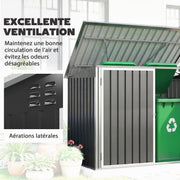 Cache Poubelle Double Abri de Jardin 2 Poubelles de 240L Couvercle Lié par Chaînes Vérins à Gaz 179,5x108x129,5cm Gris-5