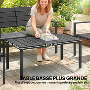 Salon de Jardin Extérieur 4 Pièces, Canapé 2 Places, 2 Chaises, Table Basse, Mobilier de Jardin en HDPE Effet Bois Noir-4