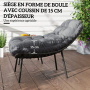 Salon de Jardin extérieur en résine tressée 2 personnes ensemble de meubles de jardin coussins de 15 cm d'épaisseur gris-4