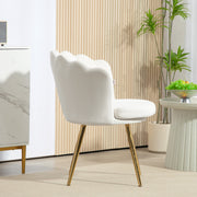 Fauteuil coquillage chaise coiffeuse fauteuil en velours fauteuil de salon avec pieds en métal doré crème-6