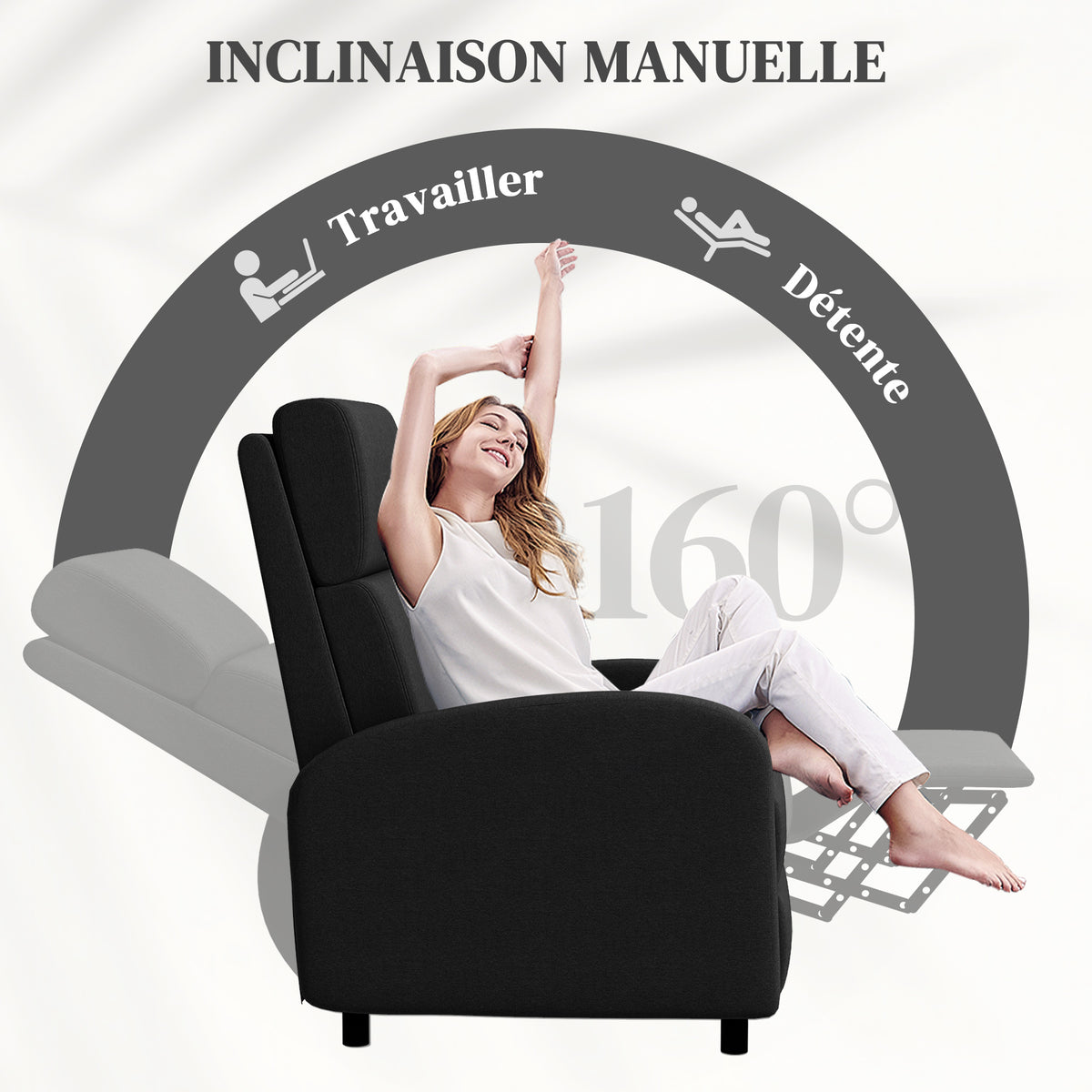 Fauteuil relax fauteuil inclinable salon fauteuil de relaxation - dossier réglable jusqu'à 160° repose-pieds intégré-3