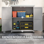 Armoire de jardin en Bois Extérieur, armoire de rangement de Jardin avec Plan de Travail acier galvanisé 79x43x92cm gris-5