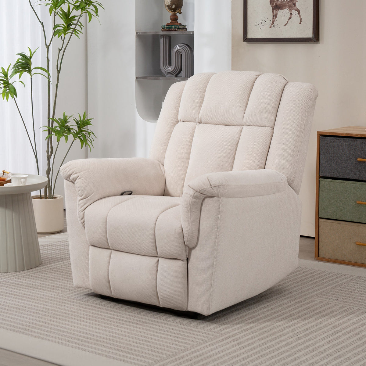 Fauteuil relax massant et chauffant, fauteuil inclinable, dossier réglable manuellement, 85x91x104cm, beige-1