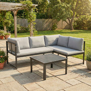 Salon de Jardin Mobilier de Terrasse 3 Pièces 4 Places Modulable avec Accoudoir Réglable Coussins Épais 16cm Gris-1