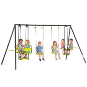 Balançoire 4 agrès portique avec balançoire - dim. 3,55L x 1,84l x 1,86H m métal époxy anticorrosion PE Gris-0