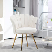 Fauteuil coquillage chaise coiffeuse fauteuil en velours fauteuil de salon avec pieds en métal doré crème-1