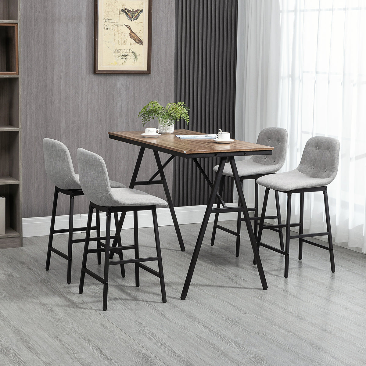 Ensemble table de bar avec tabourets table à manger debout avec 4 chaises rembourrées pieds en acier 120x60x91cm gris-1
