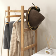 Portant pour vêtements en bambou, Porte-manteau en Bois avec tringle, étagères, patère, 4 barres latérales-7