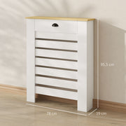 Couvercle de radiateur cache radiateur grille à lattes horizontales avec 2 tiroirs en bois 78l x 19P x 95,5H cm blanc-2