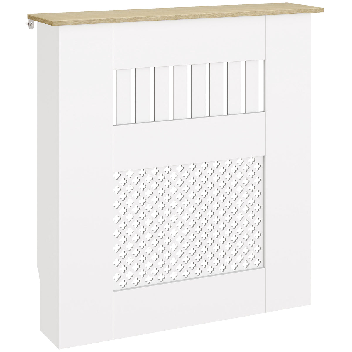 Couvercle de Radiateur en Bois à Lattes avec Détails Croisés et Étagère Supérieure, 78 x 19 x 81 cm, Blanc-0