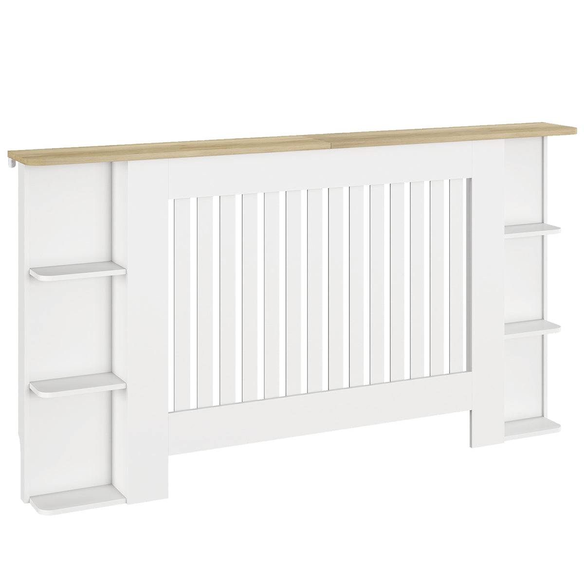 Cache-radiateur avec étagères de rangement ouvertes, couvercle de radiateur en bois à lattes, 152x19x83cm, blanc-0